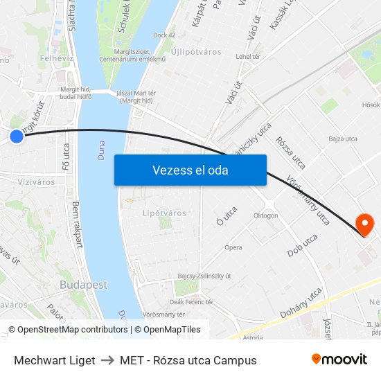 Mechwart Liget to MET - Rózsa utca Campus map