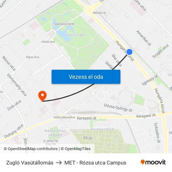 Zugló Vasútállomás to MET - Rózsa utca Campus map