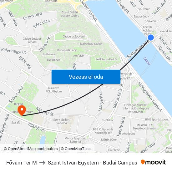 Fővám Tér M to Szent István Egyetem - Budai Campus map