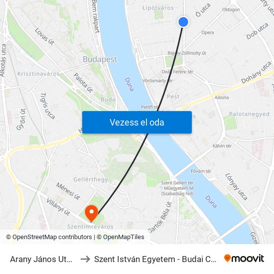 Arany János Utca M to Szent István Egyetem - Budai Campus map