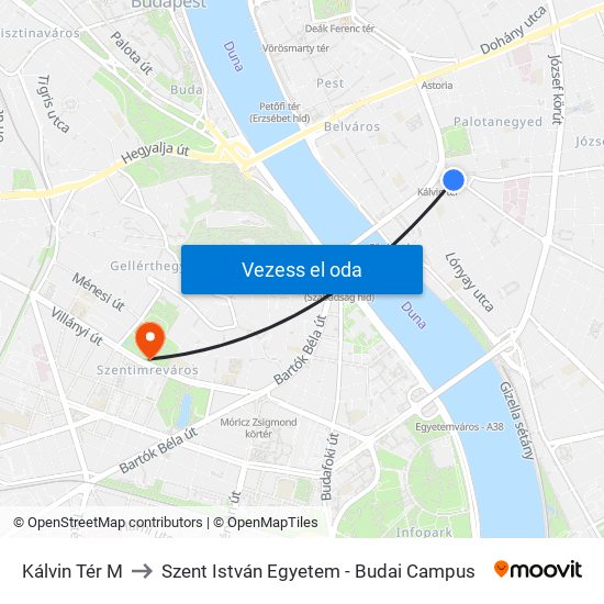 Kálvin Tér M to Szent István Egyetem - Budai Campus map