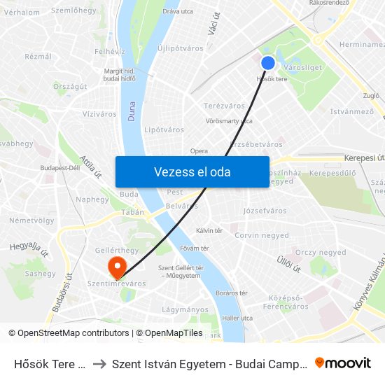 Hősök Tere M to Szent István Egyetem - Budai Campus map