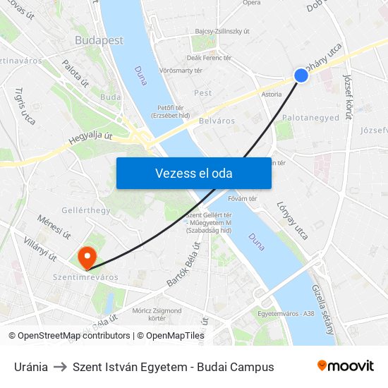 Uránia to Szent István Egyetem - Budai Campus map