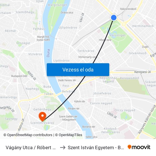 Vágány Utca / Róbert Károly Körút to Szent István Egyetem - Budai Campus map