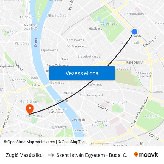 Zugló Vasútállomás to Szent István Egyetem - Budai Campus map