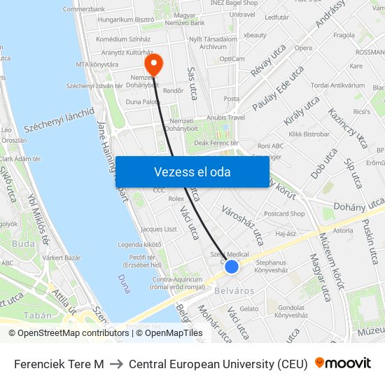 Ferenciek Tere M to Central European University (CEU) map