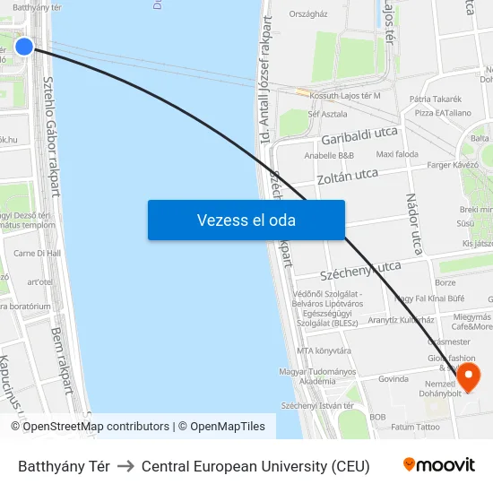 Batthyány Tér to Central European University (CEU) map