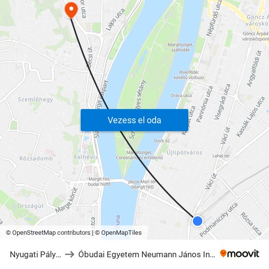 Nyugati Pályaudvar M to Óbudai Egyetem Neumann János Informatikai Kar -  BA ép. map