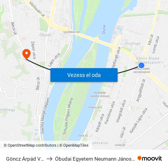 Göncz Árpád Városközpont to Óbudai Egyetem Neumann János Informatikai Kar -  BA ép. map