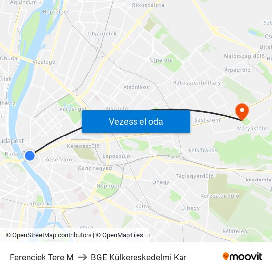 Ferenciek Tere M to BGE Külkereskedelmi Kar map