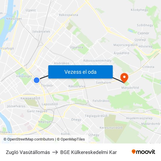 Zugló Vasútállomás to BGE Külkereskedelmi Kar map