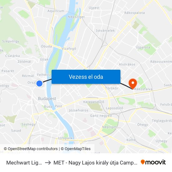 Mechwart Liget to MET - Nagy Lajos király útja Campus map