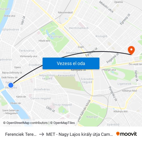 Ferenciek Tere M to MET - Nagy Lajos király útja Campus map