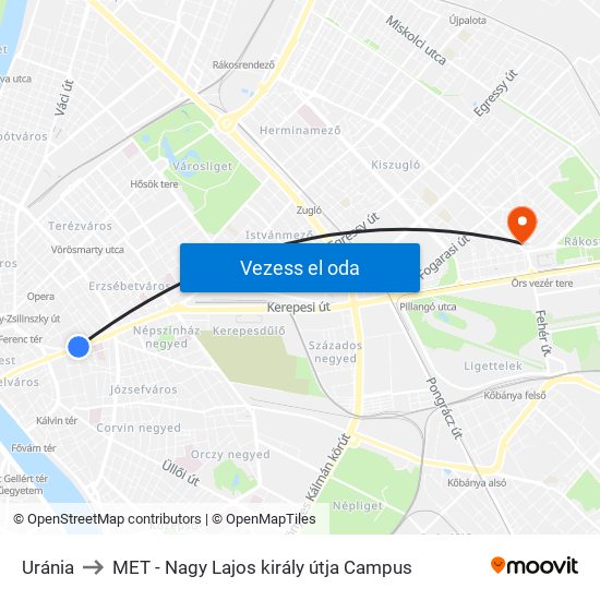 Uránia to MET - Nagy Lajos király útja Campus map