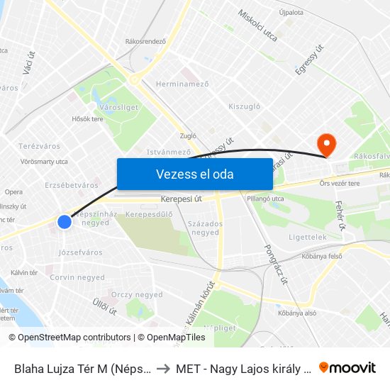 Blaha Lujza Tér M (Népszínház Utca) to MET - Nagy Lajos király útja Campus map
