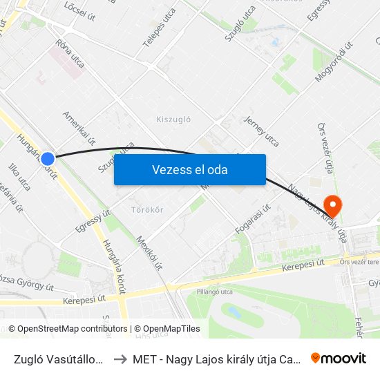 Zugló Vasútállomás to MET - Nagy Lajos király útja Campus map