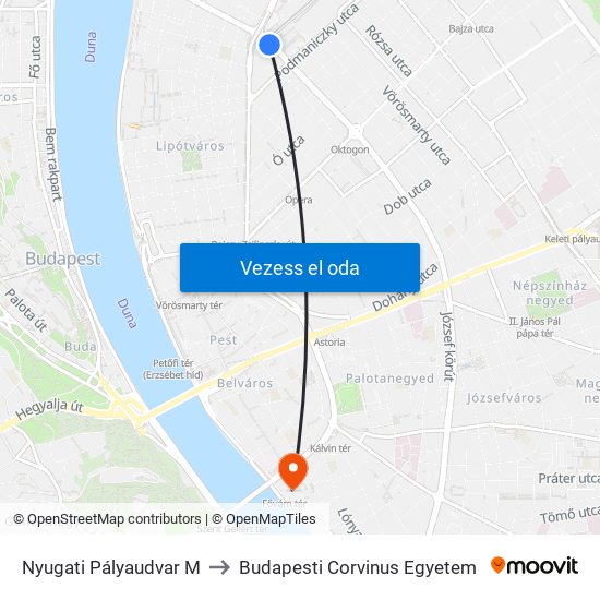 Nyugati Pályaudvar M to Budapesti Corvinus Egyetem map