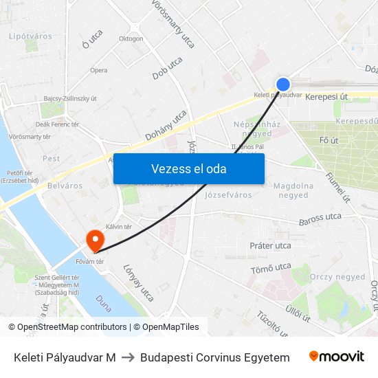 Keleti Pályaudvar M to Budapesti Corvinus Egyetem map