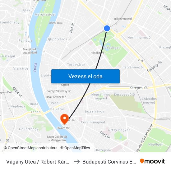 Vágány Utca / Róbert Károly Körút to Budapesti Corvinus Egyetem map