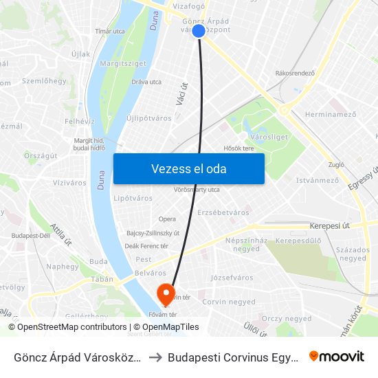 Göncz Árpád Városközpont to Budapesti Corvinus Egyetem map