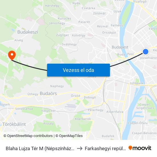 Blaha Lujza Tér M (Népszínház Utca) to Farkashegyi repülőtér map