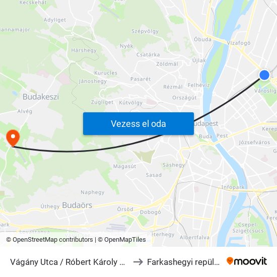 Vágány Utca / Róbert Károly Körút to Farkashegyi repülőtér map