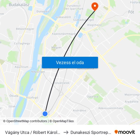 Vágány Utca / Róbert Károly Körút to Dunakeszi Sportrepülőtér map