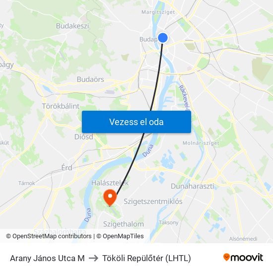 Arany János Utca M to Tököli Repülőtér (LHTL) map