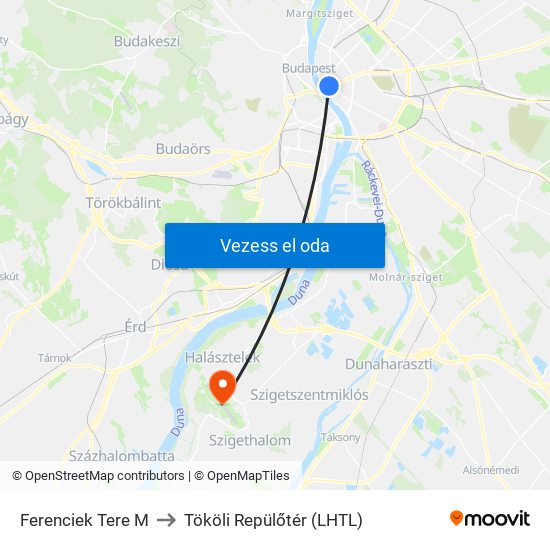 Ferenciek Tere M to Tököli Repülőtér (LHTL) map