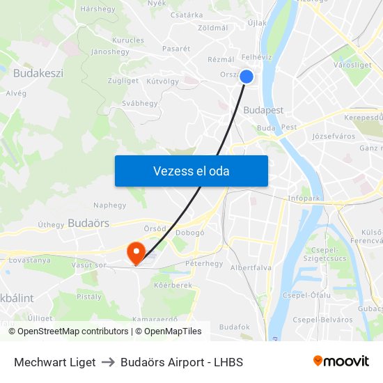 Mechwart Liget to Budaörs Airport - LHBS map