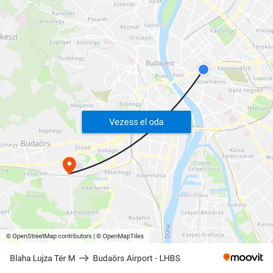 Blaha Lujza Tér M to Budaörs Airport - LHBS map