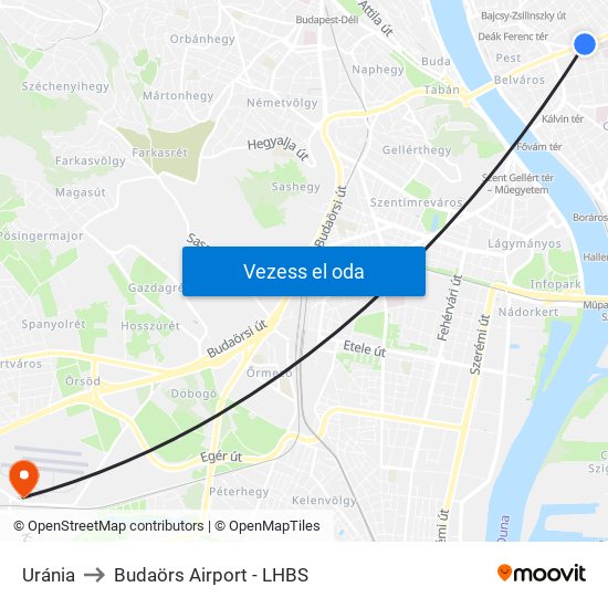 Uránia to Budaörs Airport - LHBS map