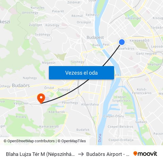 Blaha Lujza Tér M (Népszínház Utca) to Budaörs Airport - LHBS map