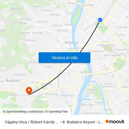 Vágány Utca / Róbert Károly Körút to Budaörs Airport - LHBS map