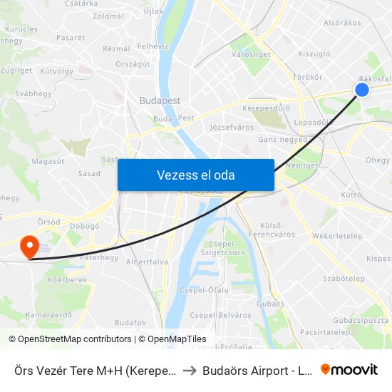 Örs Vezér Tere M+H (Kerepesi Út) to Budaörs Airport - LHBS map