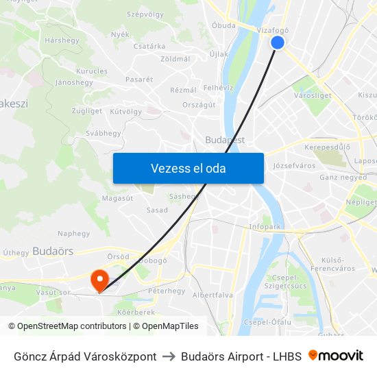 Göncz Árpád Városközpont to Budaörs Airport - LHBS map