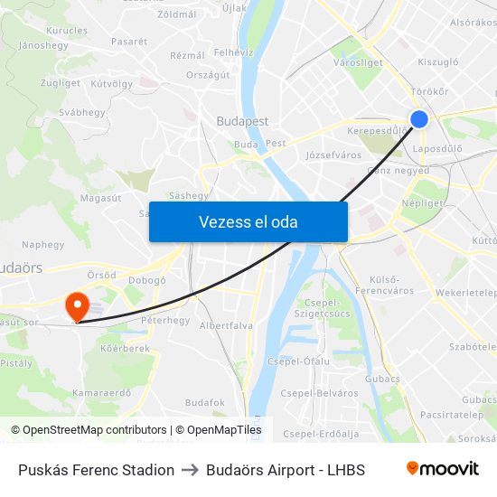 Puskás Ferenc Stadion to Budaörs Airport - LHBS map