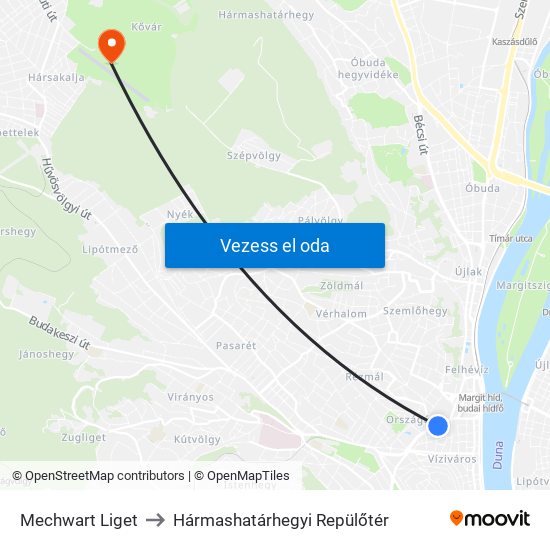 Mechwart Liget to Hármashatárhegyi Repülőtér map