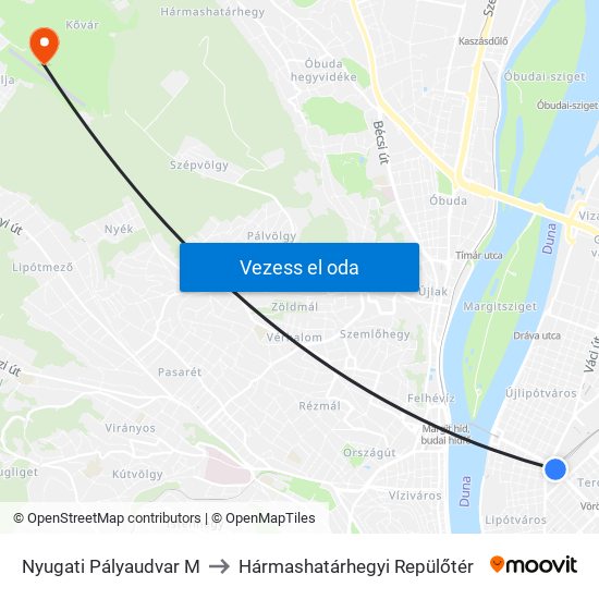 Nyugati Pályaudvar M to Hármashatárhegyi Repülőtér map