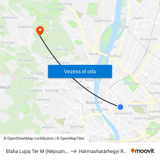 Blaha Lujza Tér M (Népszínház Utca) to Hármashatárhegyi Repülőtér map
