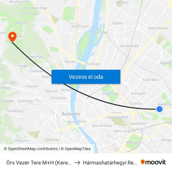 Örs Vezér Tere M+H (Kerepesi Út) to Hármashatárhegyi Repülőtér map