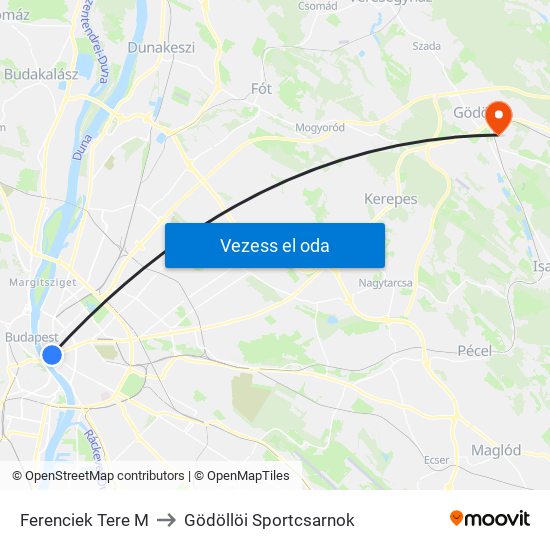 Ferenciek Tere M to Gödöllöi Sportcsarnok map