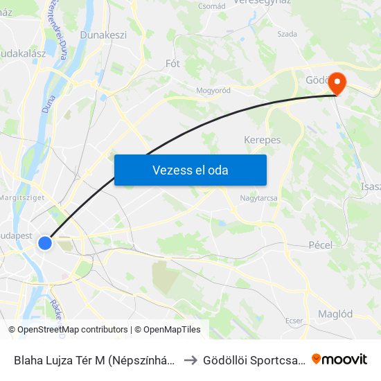 Blaha Lujza Tér M (Népszínház Utca) to Gödöllöi Sportcsarnok map