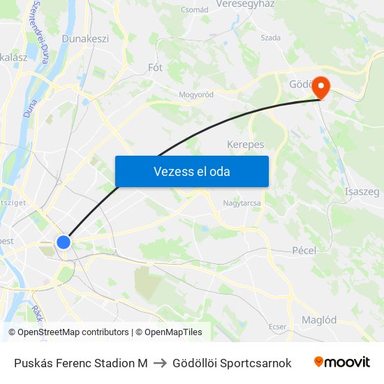 Puskás Ferenc Stadion M to Gödöllöi Sportcsarnok map