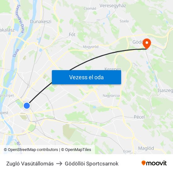 Zugló Vasútállomás to Gödöllöi Sportcsarnok map