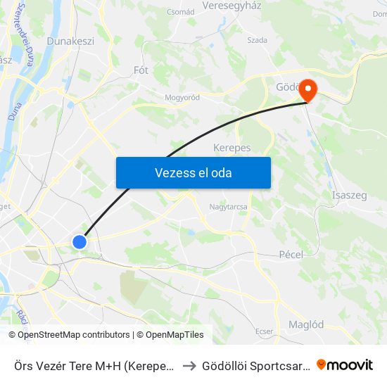 Örs Vezér Tere M+H (Kerepesi Út) to Gödöllöi Sportcsarnok map
