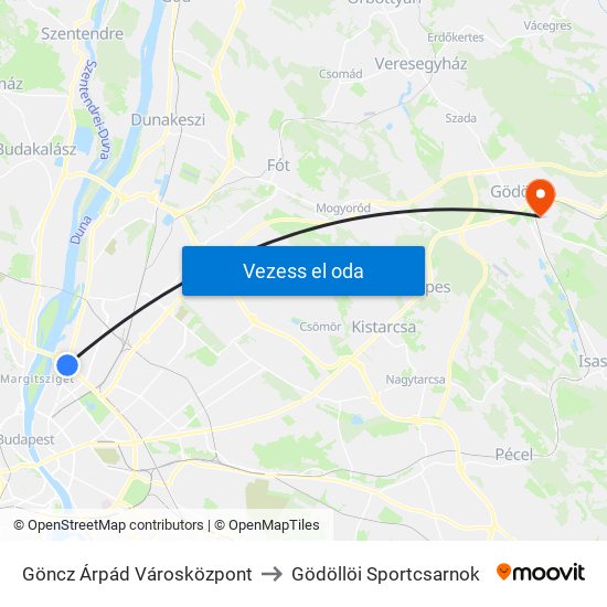 Göncz Árpád Városközpont to Gödöllöi Sportcsarnok map