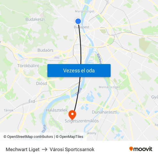 Mechwart Liget to Városi Sportcsarnok map