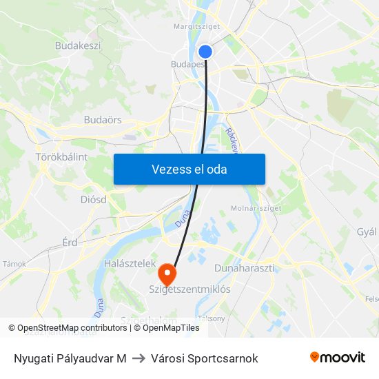 Nyugati Pályaudvar M to Városi Sportcsarnok map