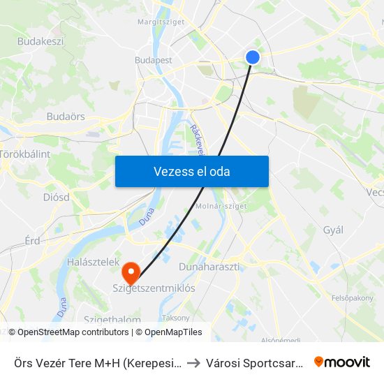 Örs Vezér Tere M+H (Kerepesi Út) to Városi Sportcsarnok map